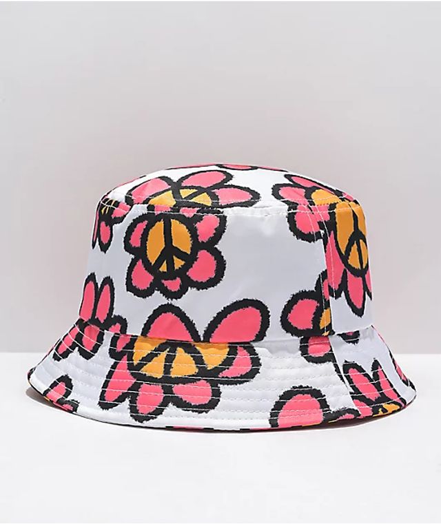 Petals and Peacocks Peace White Bucket Hat | Plaza Las Americas