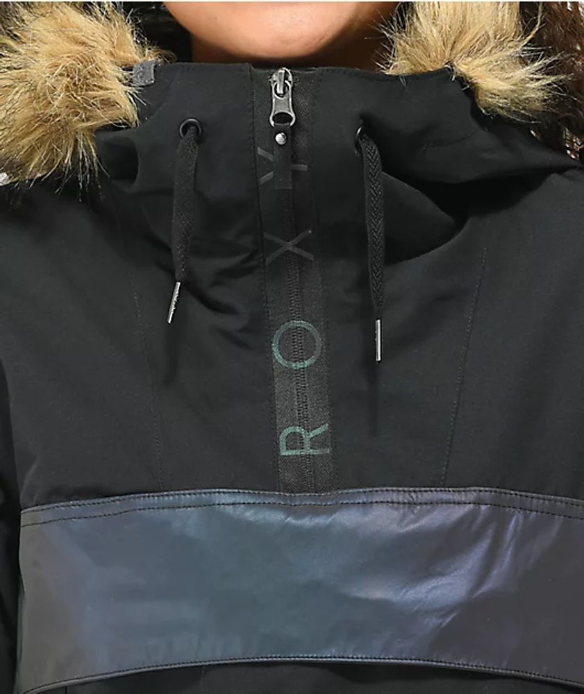 Roxy Shelter Black & Irridescent Anorak 10K Snowboard Jacket Mall of