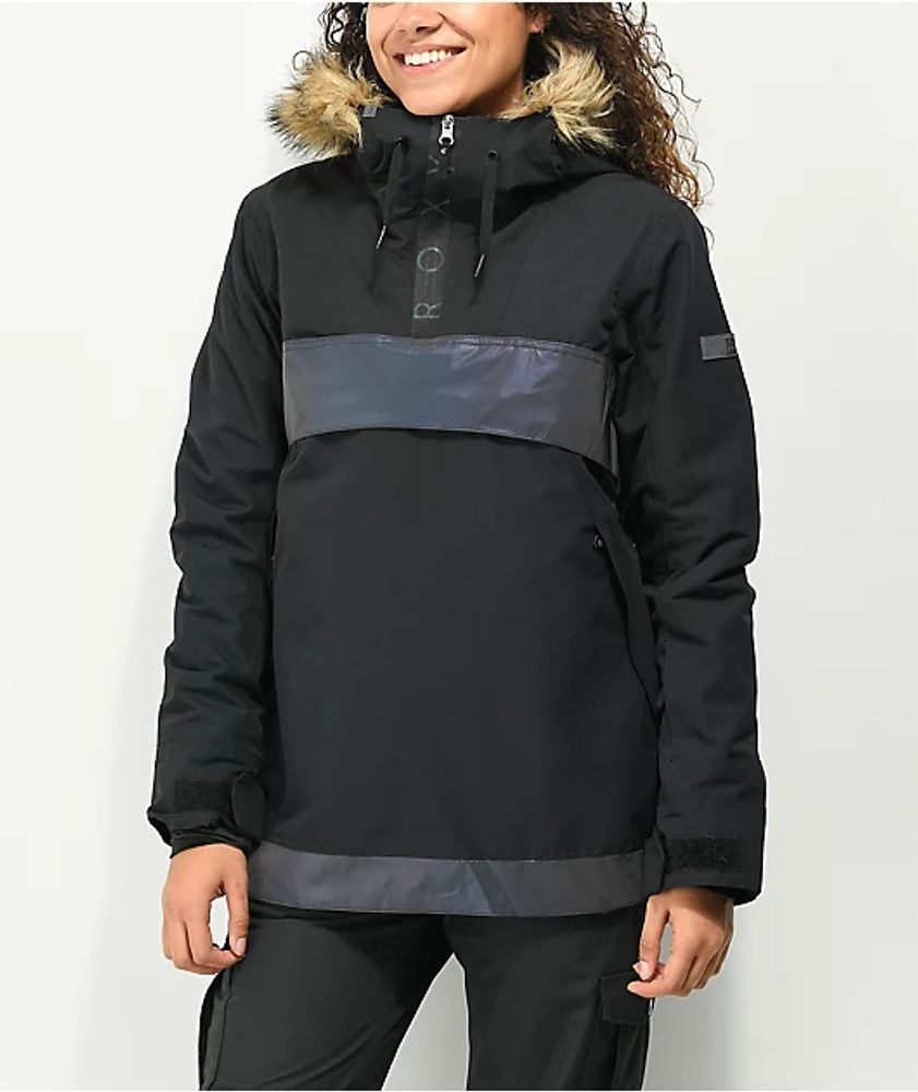 Roxy Shelter Black & Irridescent Anorak 10K Snowboard Jacket Mall of