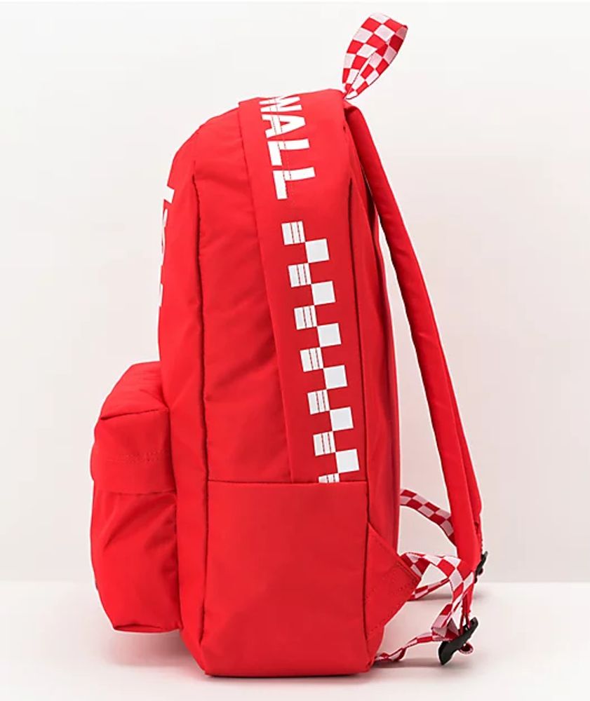 Vans sporty realm on sale red & checkerboard backpack