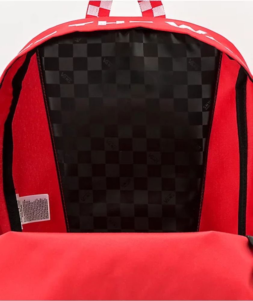 Vans red top checkerboard backpack