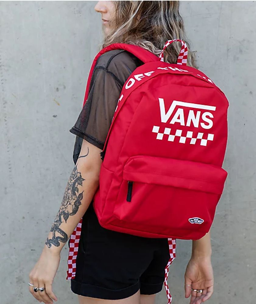 Vans sporty realm red & checkerboard backpack store