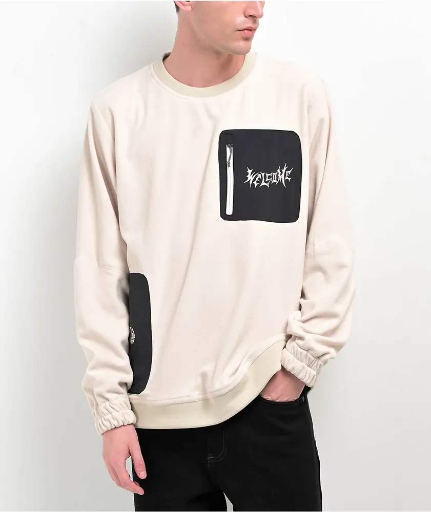 White fleece crewneck sweatshirt discount