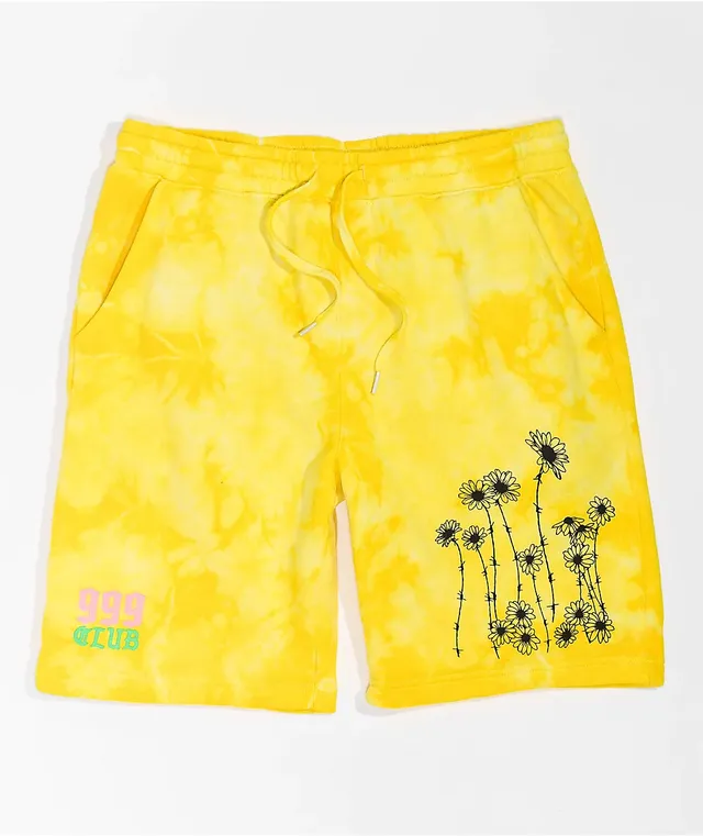 999 Club by Juice WRLD Barbed Daisy Yellow Tie Dye Sweat Shorts at