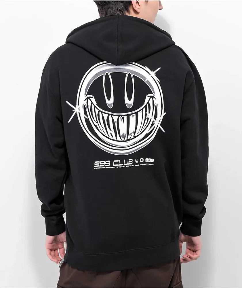 999 Club by Juice WRLD Chrome Smile Black Zip Hoodie | CoolSprings 