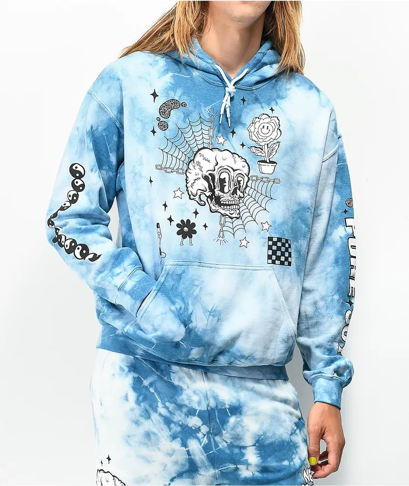 White and blue outlet tie dye hoodie