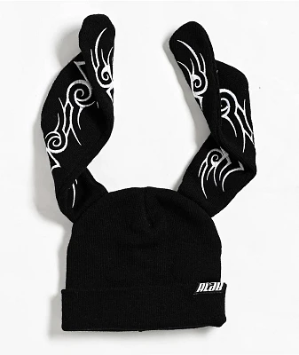 A.LAB Black Plush Bunny Beanie | Arden Fair