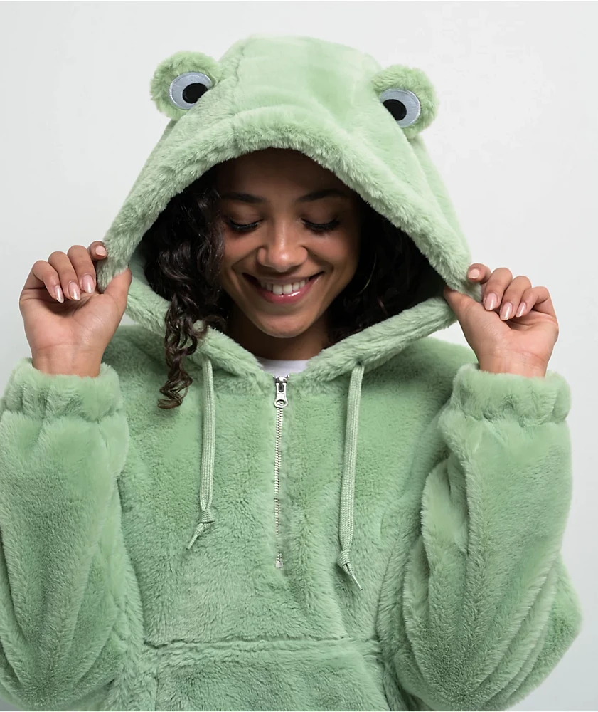A.LAB Kendra Frog Green Sherpa Half Zip Hoodie at CoolSprings