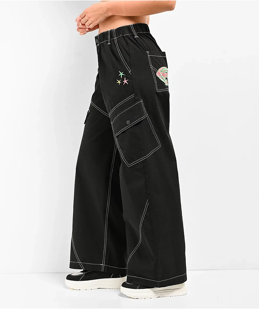 【miiiyu】Lig. wide cargo pants ブラック Stretch Woven Wide Leg Cargo Pant - Black – Carbon38