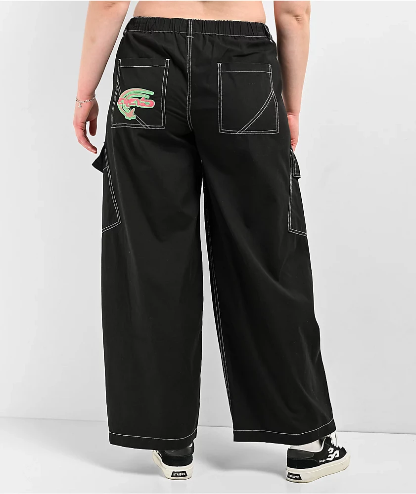 A.LAB Leo Y2K Rave Black Wide Leg Cargo Pants at Hamilton