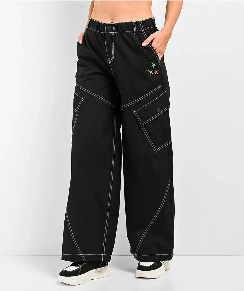 A.LAB Leo Y2K Rave Black Wide Leg Cargo Pants at Hamilton