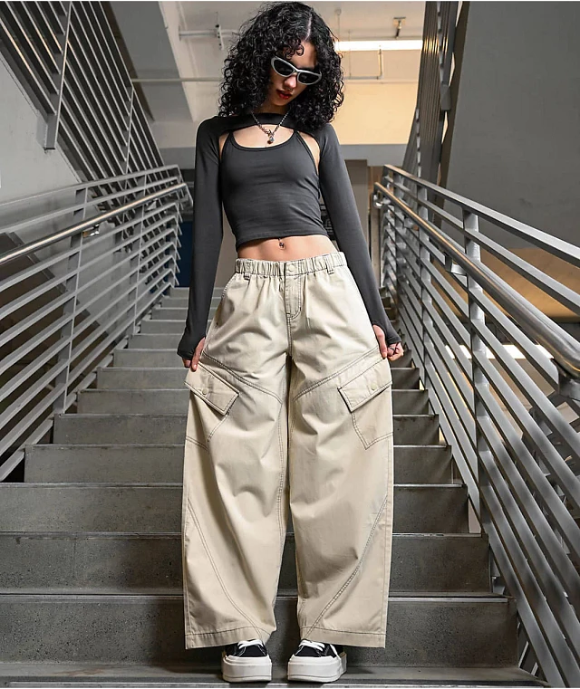 A.LAB Leo Y2K Rave Natural Wide Leg Cargo Pants | MainPlace Mall