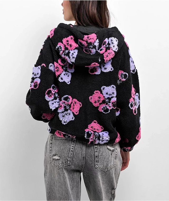 Ale　LD BLK M A.LAB Lydia Twin Teddy Black Zip Hoodie | MainPlace Mall