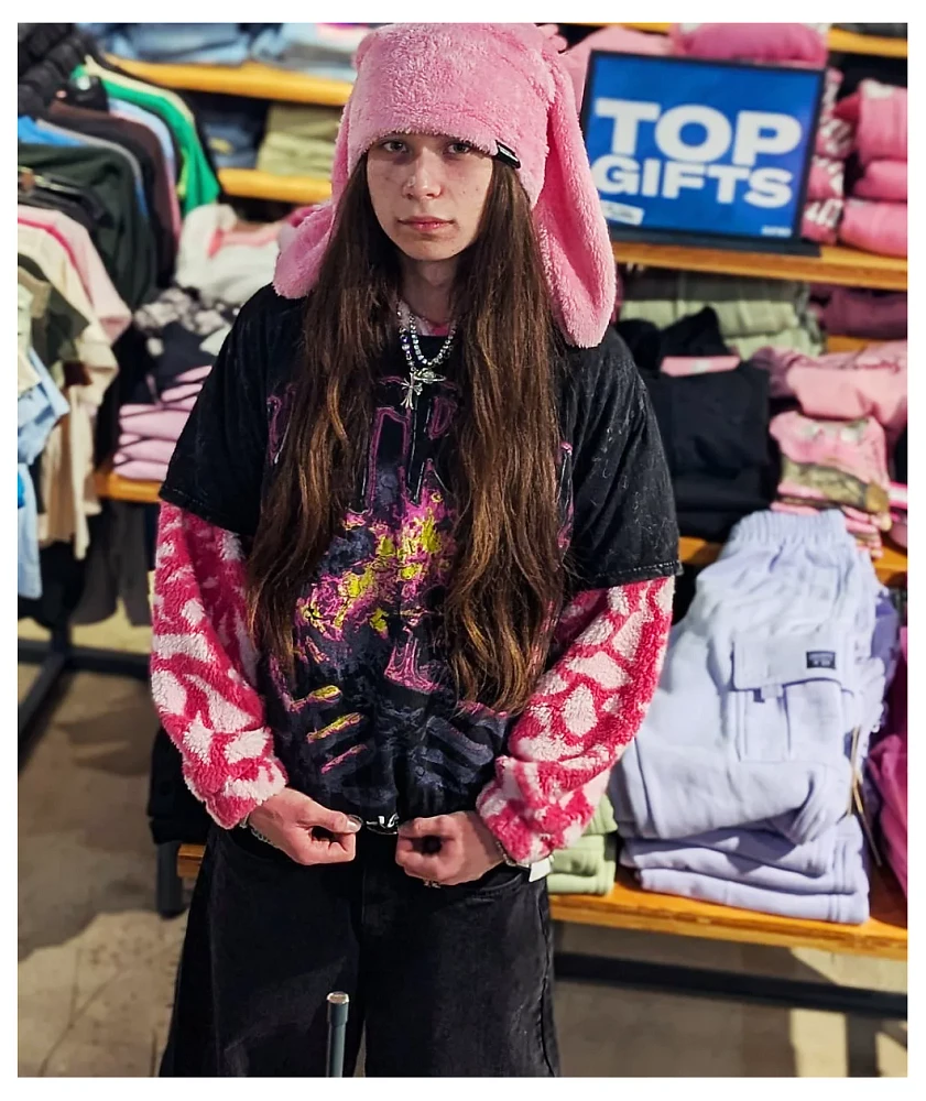 A.LAB Pink Plush Bunny Beanie | MainPlace Mall
