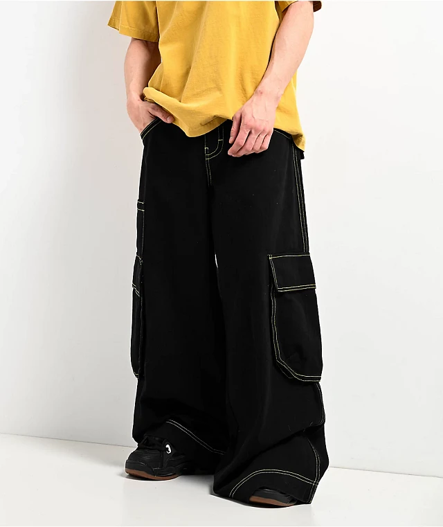 【LABROS】Big Stitch Baggy Jeans (Black) Clover Stitched Baggy Jeans IS402 - Acubi style | LEWKIN