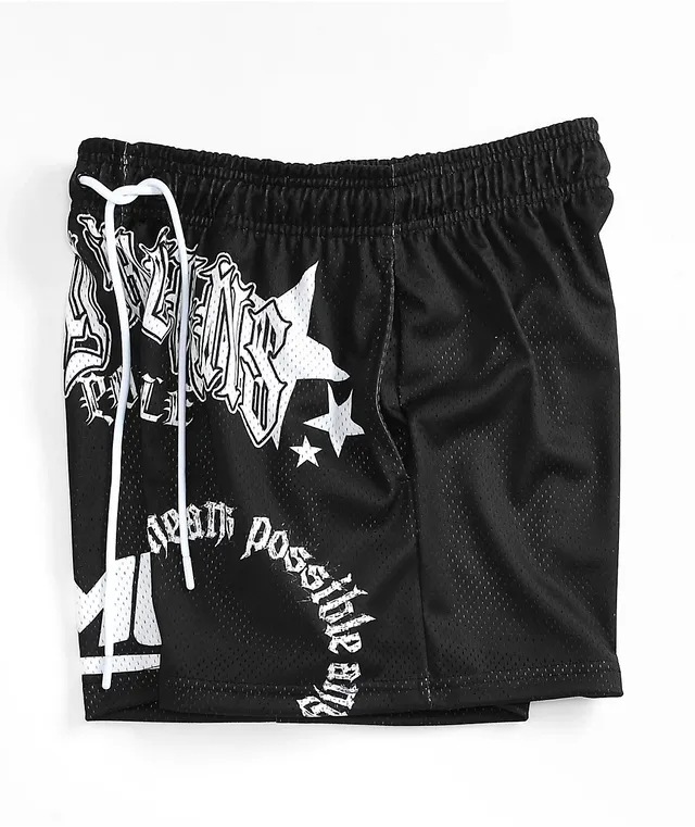 Any Means Possible AMP Star Print Black Mesh Shorts | Hamilton Place