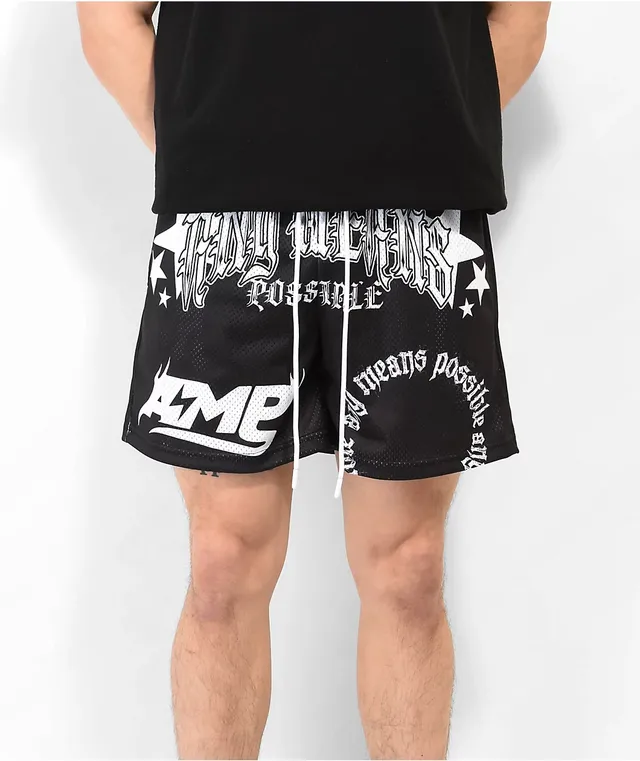 Any Means Possible AMP Star Print Black Mesh Shorts | Hamilton Place