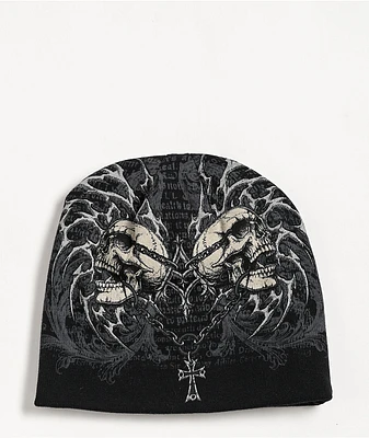 Affliction Fleur-De-Lis Grey Reversible Skully Beanie at