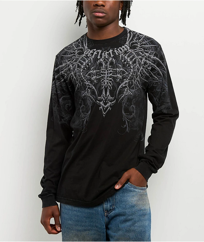 Affliction Cross And Bones Black Long Sleeve T-Shirt | Arden Fair