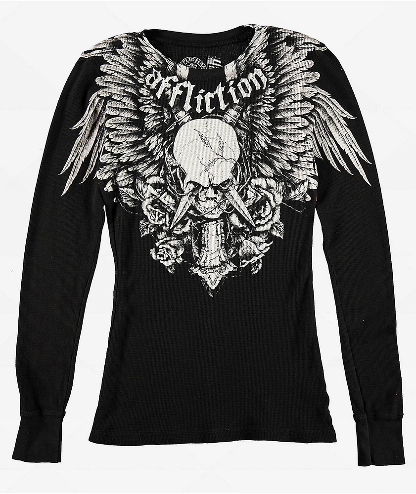 Affliction Crossed Over Black Lava Thermal Long Sleeve T-Shirt at