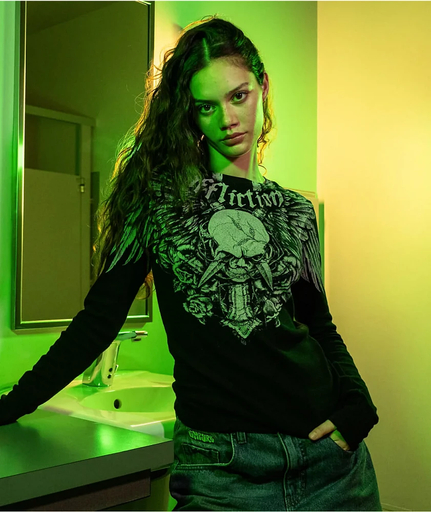Affliction Crossed Over Black Lava Thermal Long Sleeve T-Shirt at