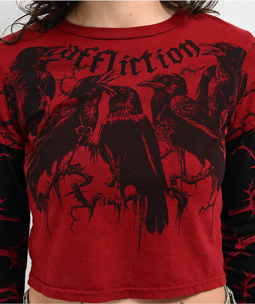 Affliction Crows Red 2fer Crop T-Shirt | Mission Valley