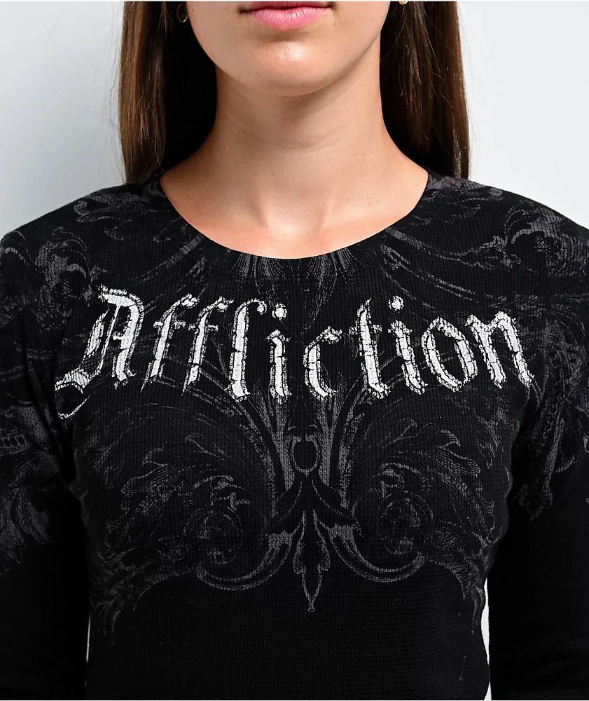 Affliction Detail Black Thermal Long Sleeve T-Shirt | Liberty Center