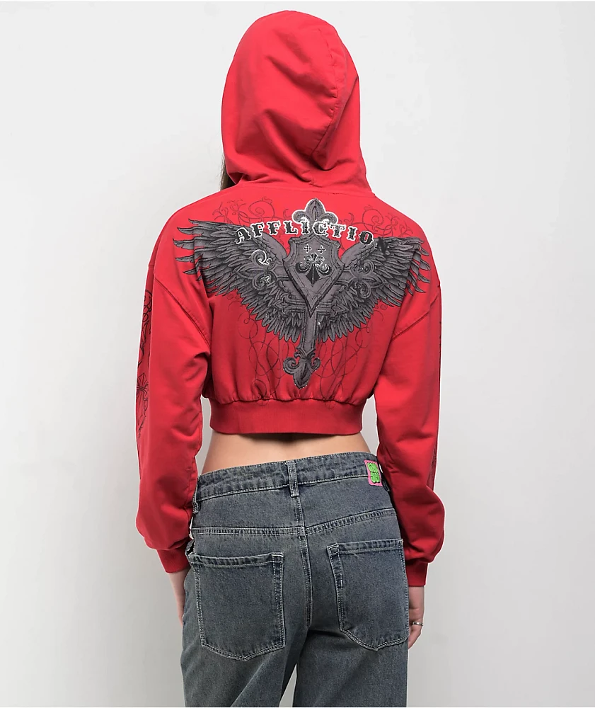 Affliction Lifeless Red Crop Zip Hoodie | MainPlace Mall