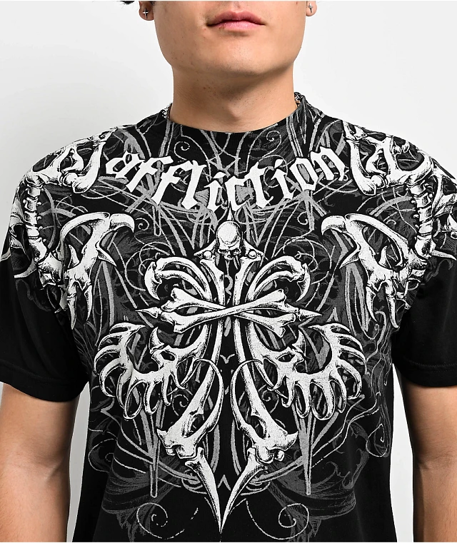 【最新入荷】 Affliction Skeleton Center Town Dulles | T-Shirt Black トップス