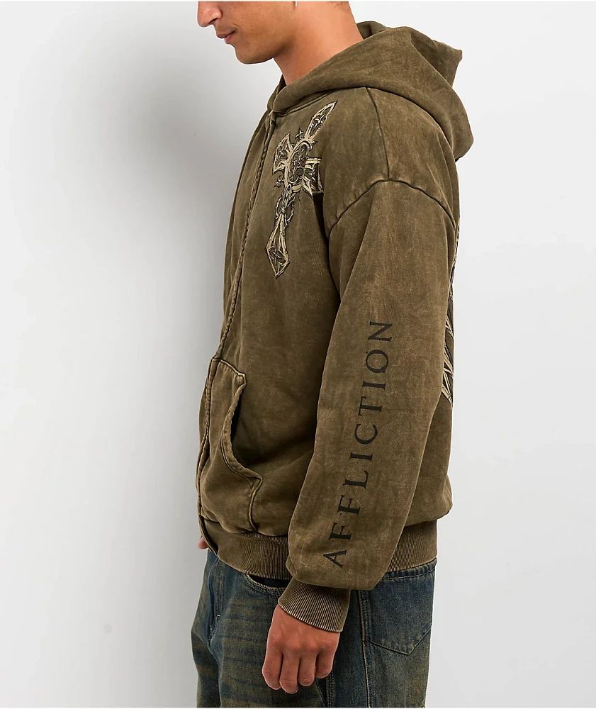Affliction Spiker Green Wash Zip Hoodie | Arden Fair