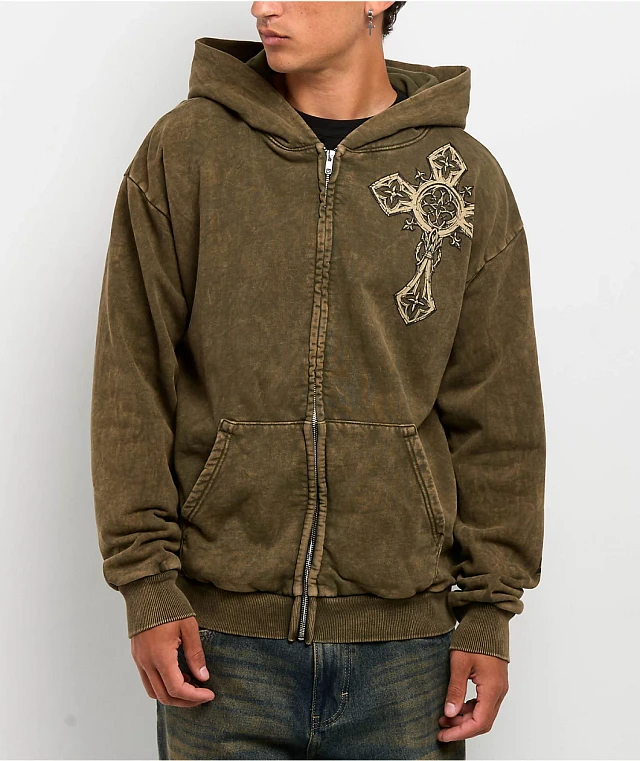 Affliction Spiker Green Wash Zip Hoodie | Arden Fair