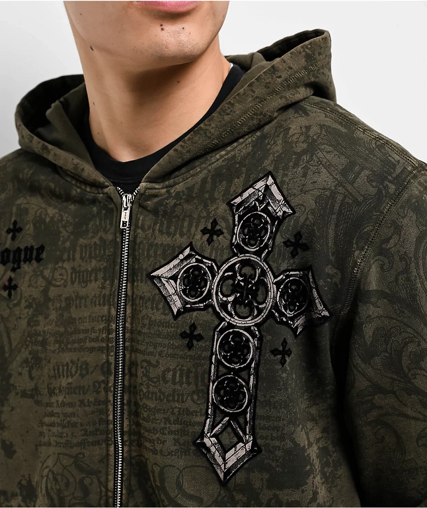 Affliction x Rogue Crosses Dark Brown Zip Hoodie at Hamilton Place