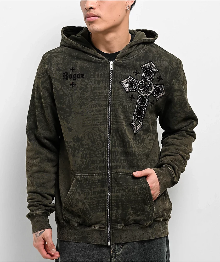 Affliction x Rogue Crosses Dark Brown Zip Hoodie at Hamilton