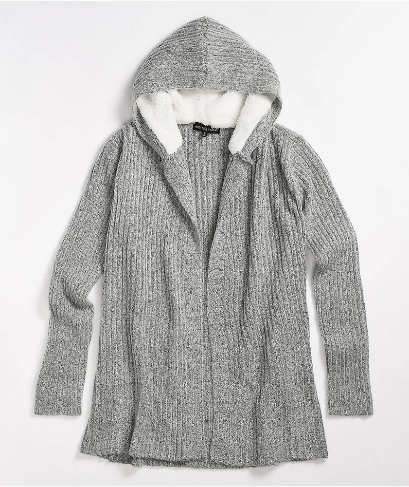 Almost Famous Sherpa Grey Hooded Cardigan Hamilton Place