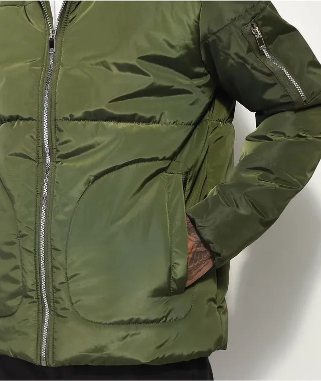 American Stitch Sherpa Collar Olive Puffer Jacket | Hamilton Place