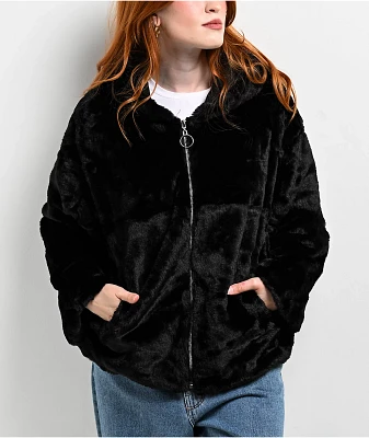 Black faux fur zip jacket sales