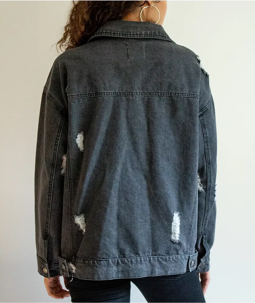 Angel Kiss Distressed Black Denim Jacket Coquitlam Centre