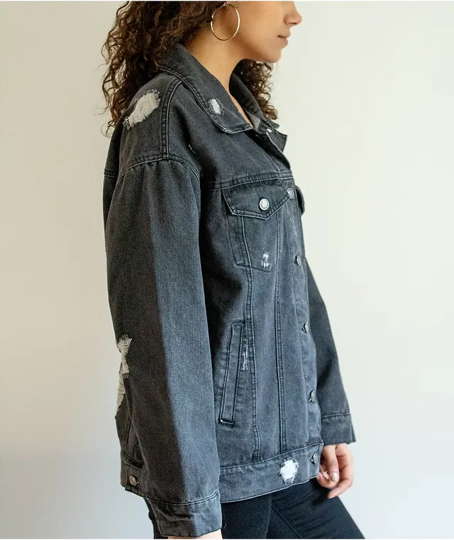 Destroyed black denim jacket hotsell