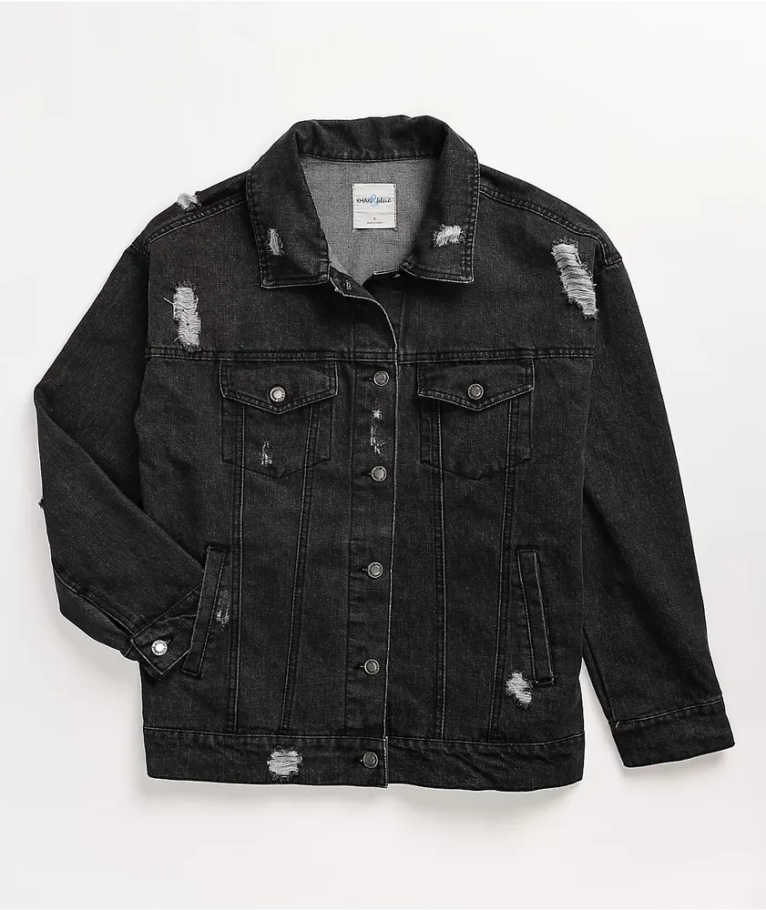 Black denim jacket mens ripped shop