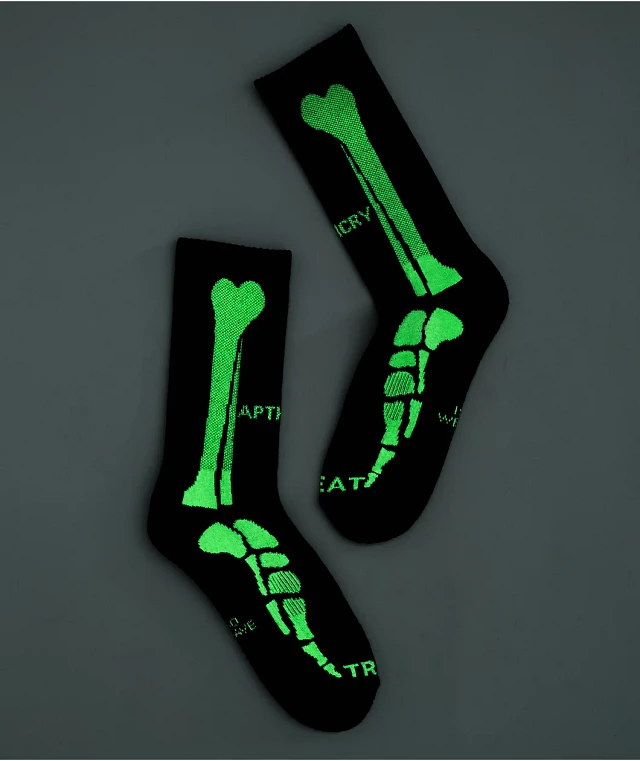 Apthcry Glow In The Dark Bone Black Socks, Glow In The Dark Socks