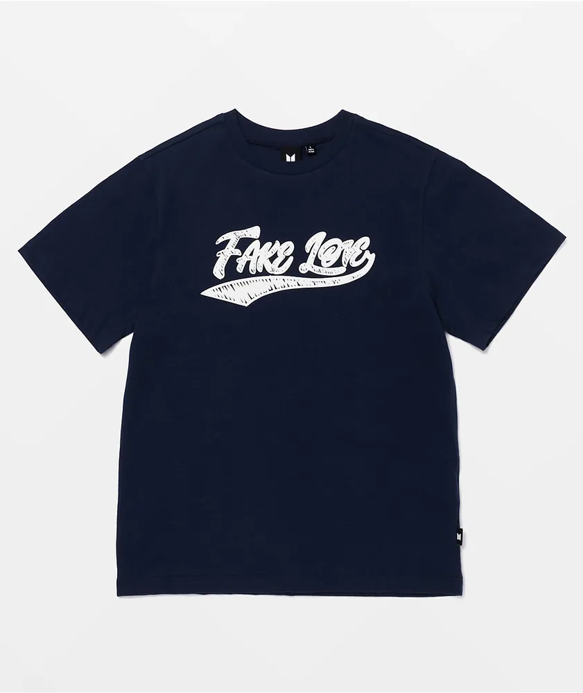 BTS Varsity Fake Love Navy Blue T-Shirt | Arden Fair