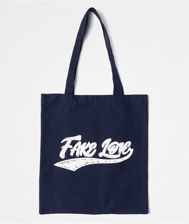 BTS Varsity Fake Love Navy Blue Tote Bag | Arden Fair