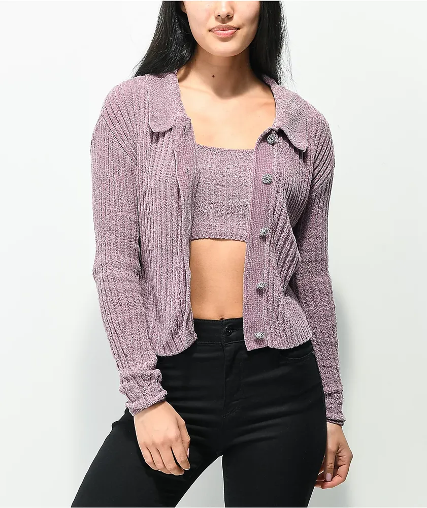 Zumiez Belldini Mauve Chenille Cardigan Crop Sweater Pueblo Mall