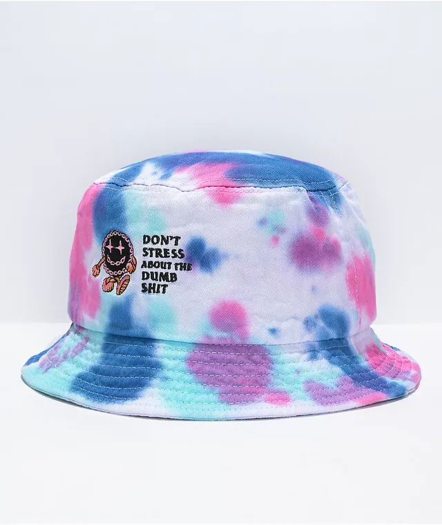 Purple tie dye bucket hat top