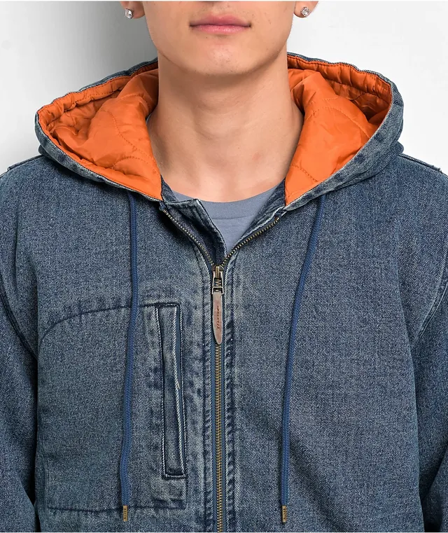 Brixton Builders Zip Hood Blue Denim Jacket