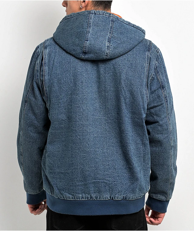 Brixton Builders Zip Hood Blue Denim Jacket | Shop Midtown