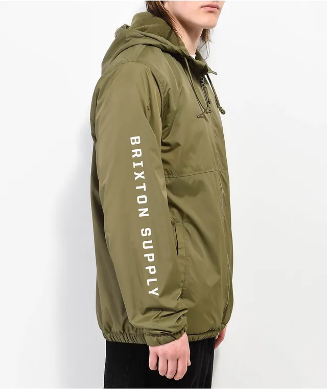 Brixton Claxton Crest Lined Olive Green Zip Jacket | Foxvalley Mall