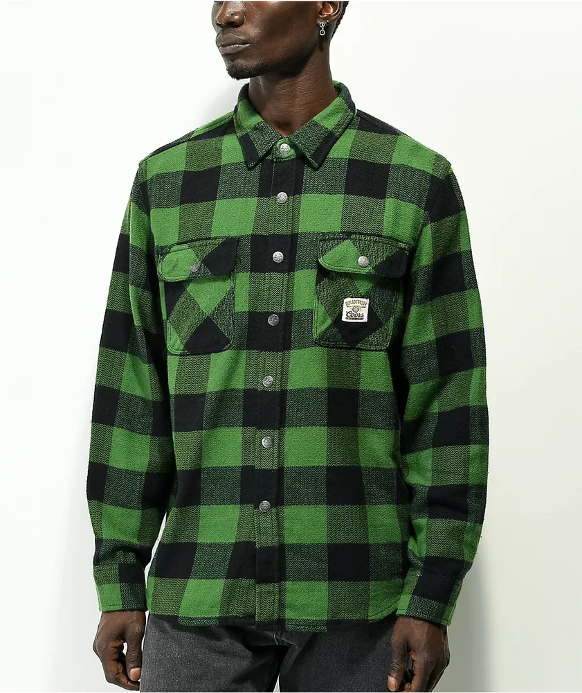 Brixton x Coors Bowery Green Plaid Flannel Shirt CoolSprings