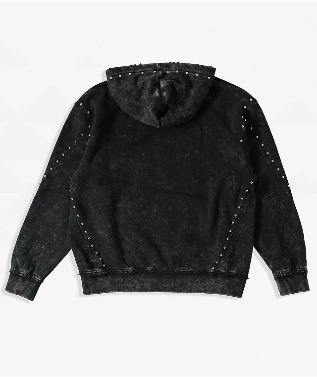 Broken Promises Adorned Black Wash Zip Hoodie at Coquitlam Centre