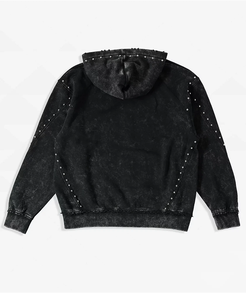 Broken Promises Adorned Black Wash Zip Hoodie | MainPlace Mall